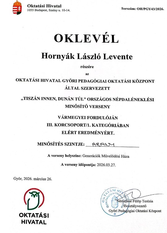 Népdal oklevél 1